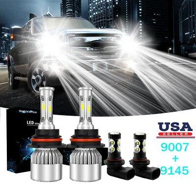 4x 9007+9145 COB LED Headlight Fog Lights for Ford F-250 F350 Super Duty 01-2004 - Image 1 of 4