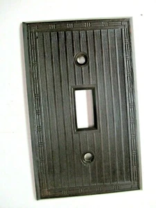 P&S USA Dashed Fine Lines Brown Bakelite Switch Plate Wall Box Cover Antique Vtg - Picture 1 of 8