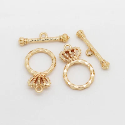 4pcs Gold Round Ring Crown Toggle Clasp,Crown Bracelet Connector Clasp - Image 1 of 4