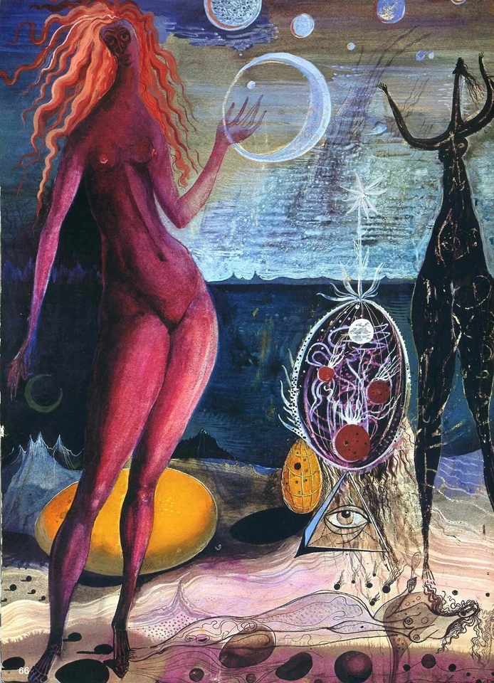 Ernst Fuchs : Eight World, Lament Over the Cosmic Egg : Archival Art Print - Image 1 of 1