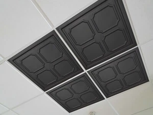 Drop Ceiling Tiles, 24" x 24" PVC, ALFA Black 40 PCS and 100ft Grid Cover - Picture 1 of 3