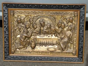 Antique Metal Relief The Last Supper Ultima Cena De Jesus 3D Art Piece 30"x22" - Picture 1 of 10