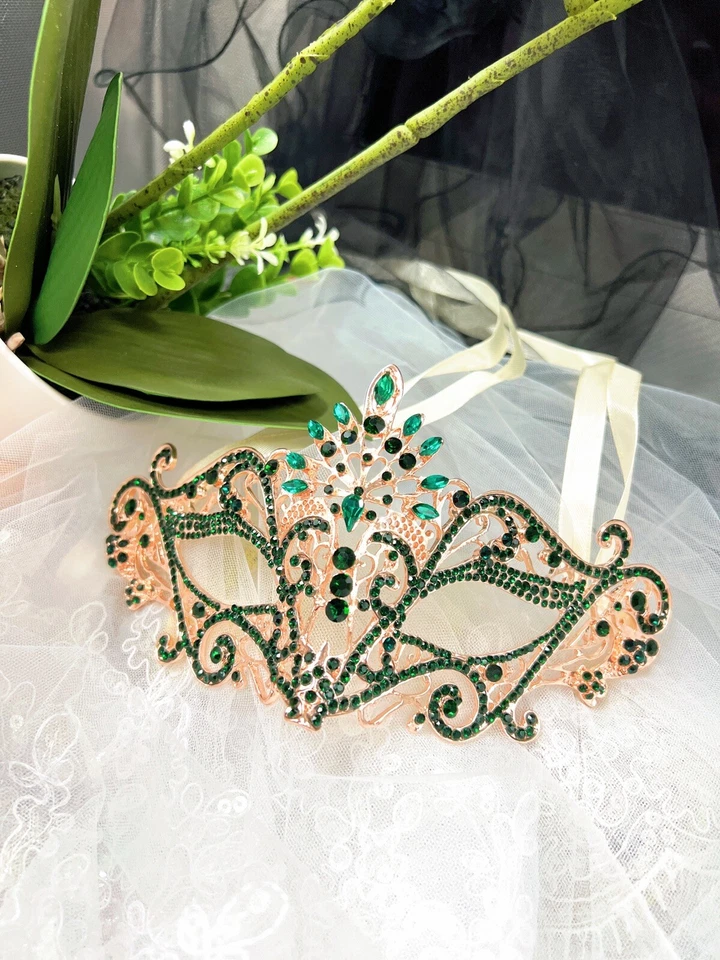 Masquerade Mask for Women, Green Mask, Rhinestone, Venetian Party, Wedding, Prom - Image 1 of 3