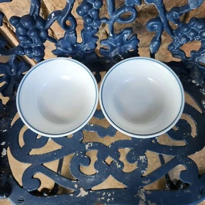 Set Of 2 Corelle 6" White Vitrelle Bowls with Blue Edge Trim - Picture 1 of 4