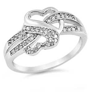 Double Heart Infinity Knot White CZ Promise Ring .925 Sterling Silver Sizes 4-12 - Picture 1 of 2