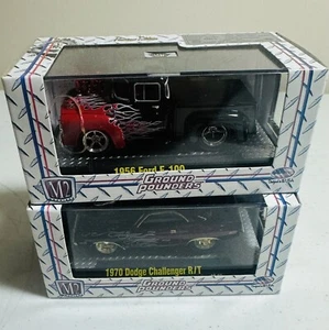 Lot/2 M2 Machines Ground Pounders Ford Truck & Dodge Challenger Chase Gold - Bild 1 von 8