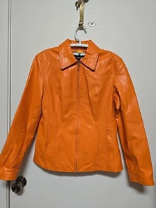 Cole Brook Bright Orange Leather Jacket Women's Medium Zipper - Imagen 1 de 9