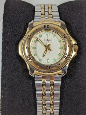 Vintage Guess 1994 Round Gold Tone Case Two Tone Stainless Steel Band Watch - Image 1 of 4