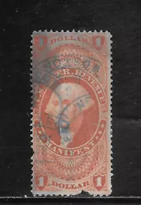 UNITED STATES SCOTT R72c USED FINE - 1862 $1 RED MANIFEST FIRST REVENUE ISSUE - Picture 1 of 2