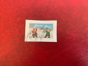 FRANCE 2001 USED HAPPY NEW YEAR SNOWMAN CHRISTMAS HOLLY BOOKLET STAMP - Picture 1 of 1