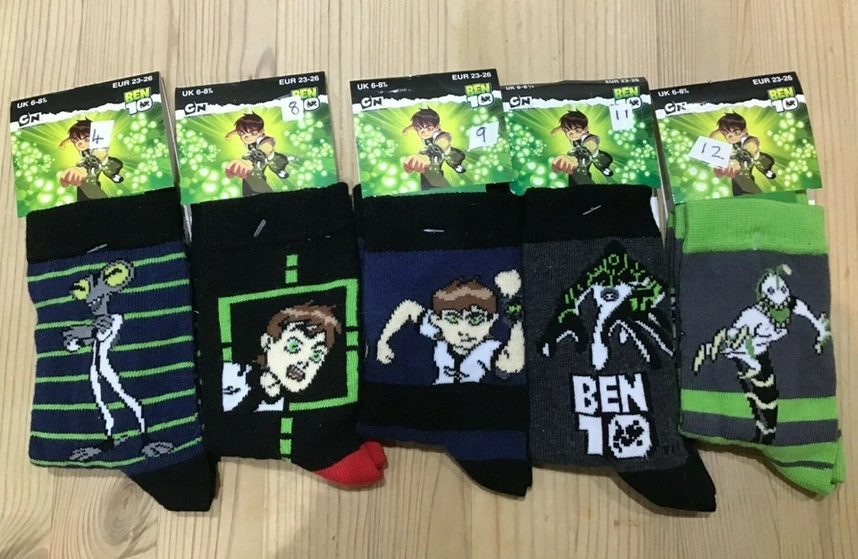 Calcetines de algodón BEN 10 & Aliens mezclados con personajes de dibujos animados talla 6-8,5 niños niñas Foto 1 de 1