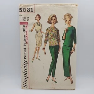 Simplicity 5231 Misses 1960s Blouse Top Pencil Skirt Slim Pant Size 14 Cut - Picture 1 of 6