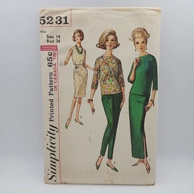 Simplicity 5231 Misses 1960s Blouse Top Pencil Skirt Slim Pant Size 14 Cut - Image 1 of 4