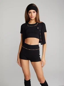 NWT Nana Jacqueline Kennedy Knit Sweater Women Black Shorts Size S - Picture 1 of 5