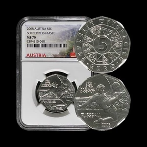 AUSTRIA. 2008, 5 Euro, Silver - NGC MS70 - Top Pop 🥇 UEFA Euros Bern, Basel - Picture 1 of 9