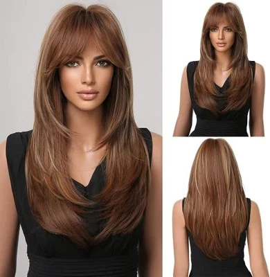 Esmee Long Straight Brown Wigs for Women with Highlight Natuaral Layered