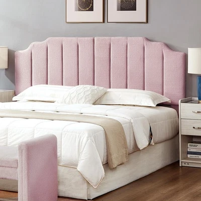 Cabecero tapizado King acolchado de tela de peluche rosa, moderno canal vertical... Foto 1 de 4