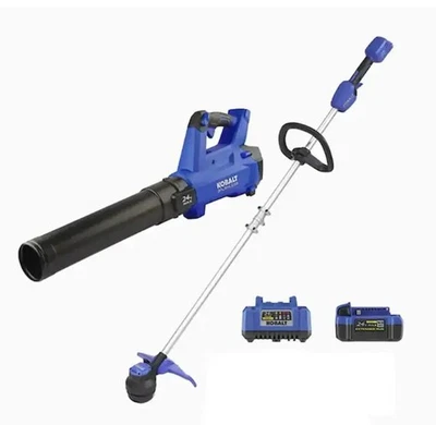 Kobalt 24-volt Cordless Battery String Trimmer and Leaf Blower and 4 Ah - Image 1 of 4