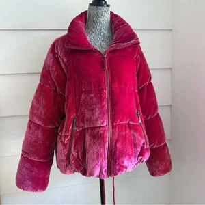 Odd Molly Pink Velvet Puffer Jacket size XL - Picture 1 of 9