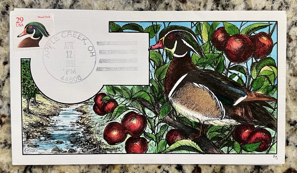 1991 Wood Duck First Day Cover – USA 29¢ Stamp, Collins Cachet, Apple Creek OH - Image 1 of 1