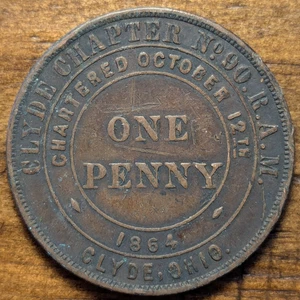 Clyde, Ohio OH Clyde Chapter No. 90 One Penny Coin Masonic Keystone Token - Picture 1 of 4