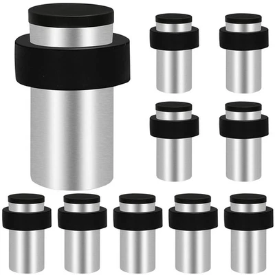 Paquete de 10 topes de puerta de piso modernos de acero inoxidable plateado de 2,5" de alta resistencia Foto 1 de 4