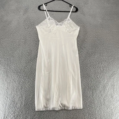 Vintage Adonna Slip Dress Womens 38/Large White Babydoll Lace Nightgown USA 90s - Image 1 of 4