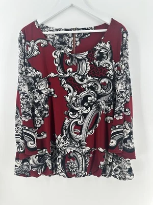 NUEVO CON ETIQUETAS Túnica Alfani Mujer 2X Rojo Negro Floral Paisley Boho Chic Capricho AC27 Foto 1 de 4