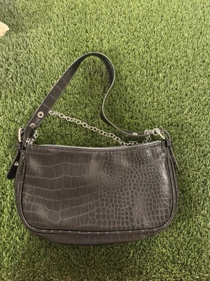 Black Croc Shoulder Bag with Chain Strap - Image 1 of 4