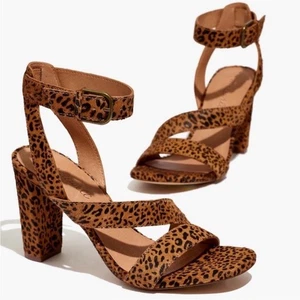 NEW Madewell The Liv Block Heel Sandal in Mini Leopard Calf Hair 6 - Picture 1 of 8