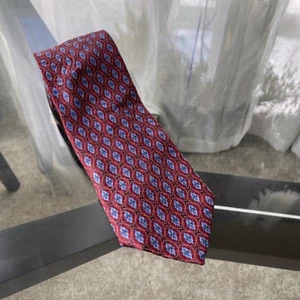 Ermenegildo Zegna Red Blue Geometric Print Men's Silk Tie Made In Italy - Picture 1 of 7