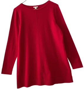 J. Jill 🎄taglia M MP rosso brillante pullover tunica maglione misto cotone manica lunga - Foto 1 di 6