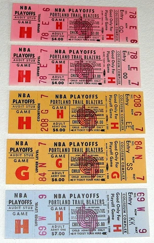 PORTLAND TRAIL BLAZERS FIVE ORIGINAL 1970s PHANTOM NBA PLAYOFF TICKETS Cover