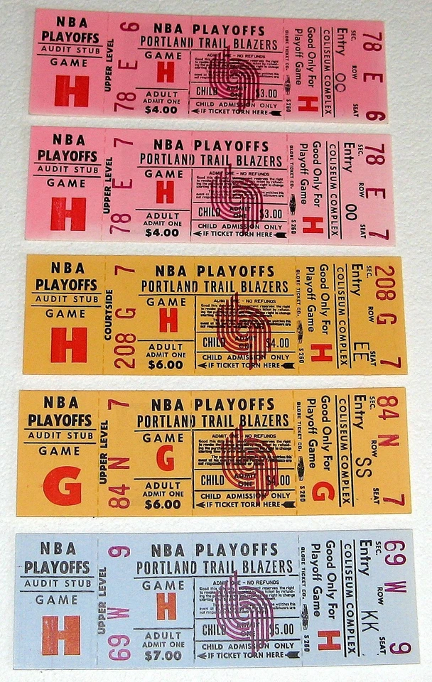 PORTLAND TRAIL BLAZERS FIVE ORIGINAL por volta de 1978 1979 PHANTOM NBA PLAYOFFS INGRESSOS - Imagem 1 de 1
