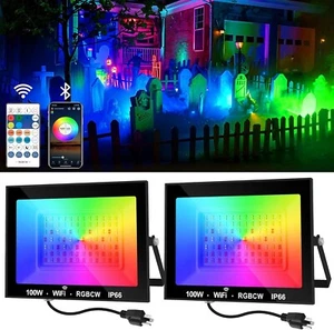 2PACK 100W LED 16Colors Floodlight Outdoor Garden Lamp Landscape Security Lights - Picture 1 of 8