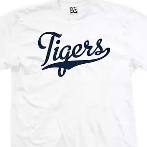 Tigers Script Tail Shirt | High School Sports Baseball Team Unisex - Picture 1 of 35