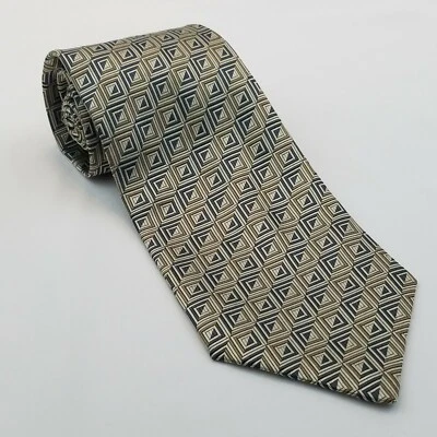 Gravata masculina Joseph & Feiss prata azul quadrados geométricos 100% seda - Imagem 1 de 4