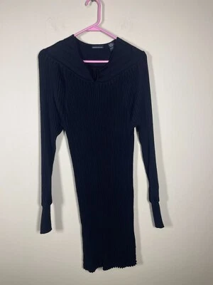 Moda International Black Rib Knit Long Sleeve Sweater Dress S Wool Party Stretch - Image 1 of 4