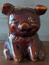 Hull Pottery USA Brown Turquoise Drip Glaze Piggy Bank Pull Cork, Vintage, FLAW