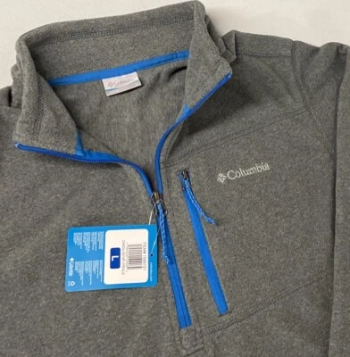COLUMBIA Men's 1/2 Half Zip Fleece Pullover GRAY/BLUE LARGE 1/4 Quarter Pocket - Image 1 of 4