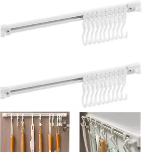 2Pcs Multifunctional Slide Rail Hook, Adhesive Wall Hooks Rack Kitchen Rail, Spa - Picture 1 of 6