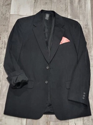 Abrigo deportivo 40R Claiborne Blazer negro a rayas tiza 2 botones 100 % algodón para hombre Foto 1 de 4