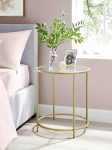 VASAGLE Round Side Table, Glass End Table With Metal Frame-Lightning Deals - Picture 1 of 16