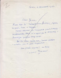 Bernard ZIMMER. Lettre autographe signée à Jean GALTIER-BOISSIÈRE, 1960 - Picture 1 of 1