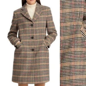 NWT Lauren Ralph Lauren Siena Plaid Houndstooth Wool Single Breasted Overcoat 10 - Picture 1 of 13