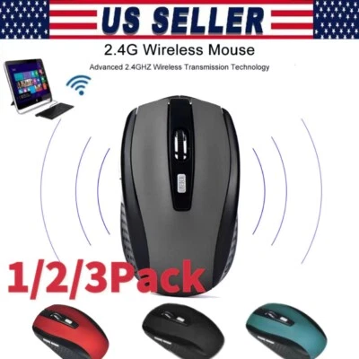 2 Wireless Optical Mouse Mice 2.4GHz USB Receiver For Laptop PC Computer DPI USA - Image 1 of 4
