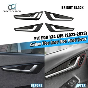4pcs Real Carbon Fiber Inner Door Protective Cover for Kia EV6(LHD) Gloss Black - Picture 1 of 7