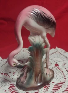 Retro Mid Century Florida Soft Flamingo 7.5" Ceramic Figurine - Neck Bent - Picture 1 of 6