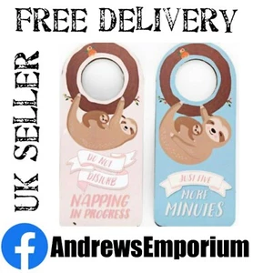 Cute Fun Wooden Sloth Bedroom Door Hangers Gift Christmas Stocking Filler Kids - Picture 1 of 3