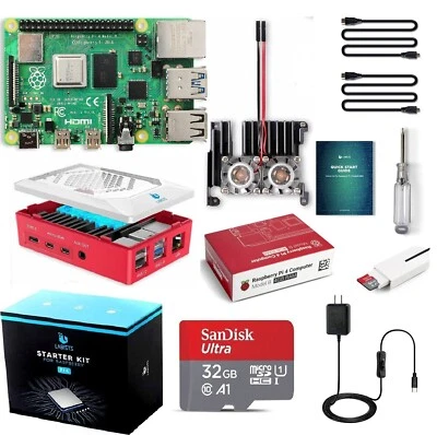 Raspberry Pi 4 Kit Quad-Core 4GB Dual-WiFi Bluetooth Dual-Fan Heatsink 32GB SD - Image 1 of 3